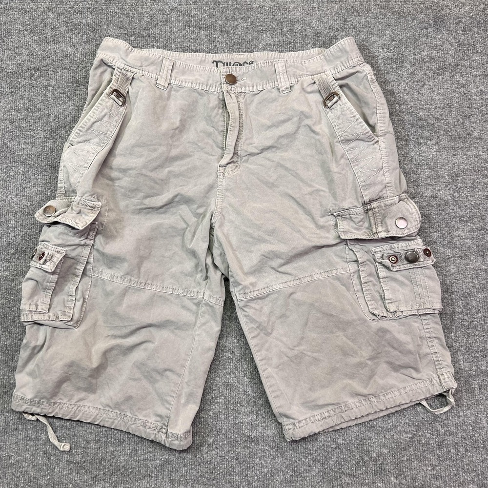 Twoce Cargo Shorts Mens 34 Gray Cotton Canvas Pockets Buckle 12 Inch Inseam